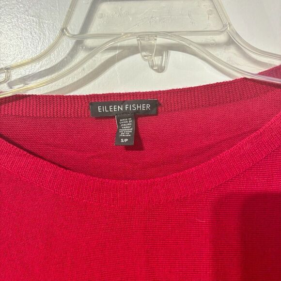 Eileen Fisher Womens Ripped Blouse Top Red Small Long Sleeve Pullover Round Neck - Picture 3 of 5